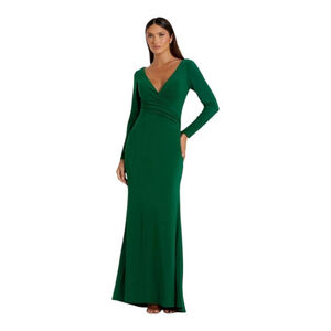 Mac Duggal Green Long Sleeve Maxi Gown Size 4